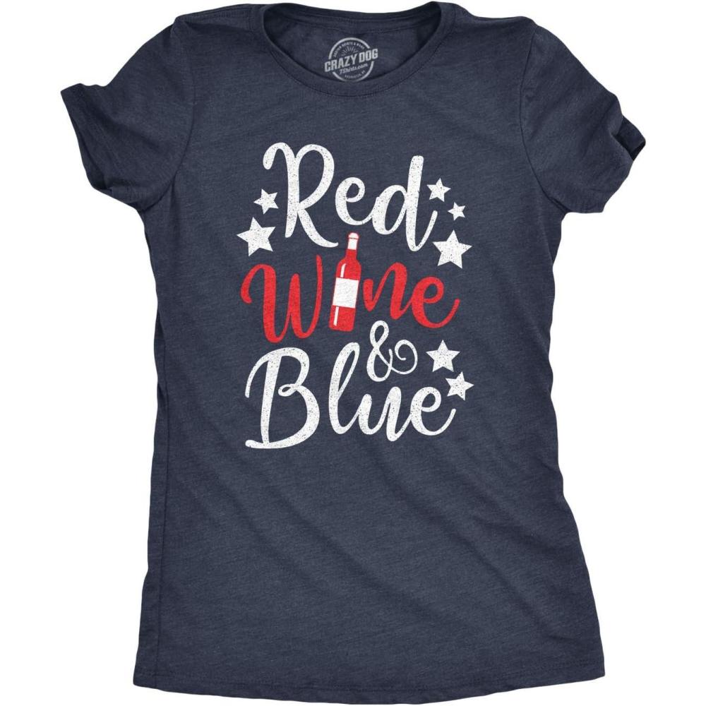 imageWomens Patriotic T Shirts Funny Fourth of July Tees for Women on Independence DayHeather Navy Red Wine Blue
