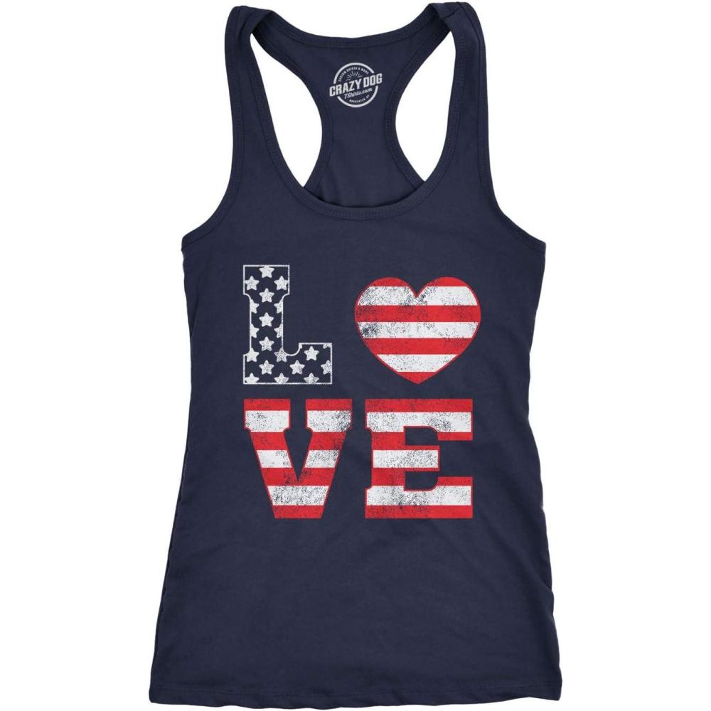imageWomens Tank Love American Flag Tanktop Cute Patriotic Red White and Blue ShirtNavy