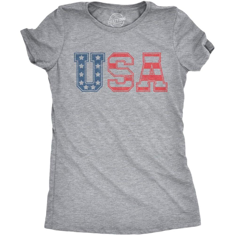 imageWomens USA Vintage T Shirt 4th of July Indepence Day Tshirt Patriotic AmericaLight Heather Grey