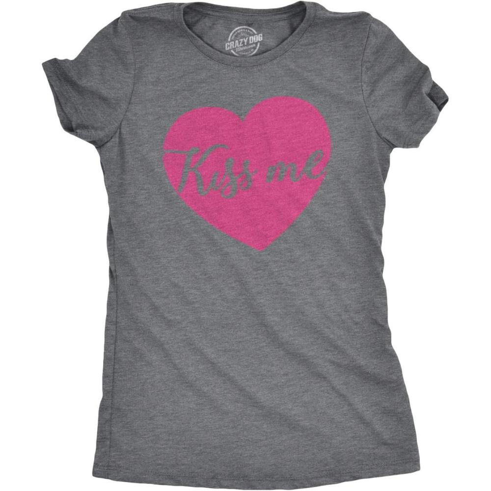 imageWomens Valentines Shirts Cute Heart T Shirts Funny Valentines Day Tees for LadiesDark Heather Grey  Kiss Me