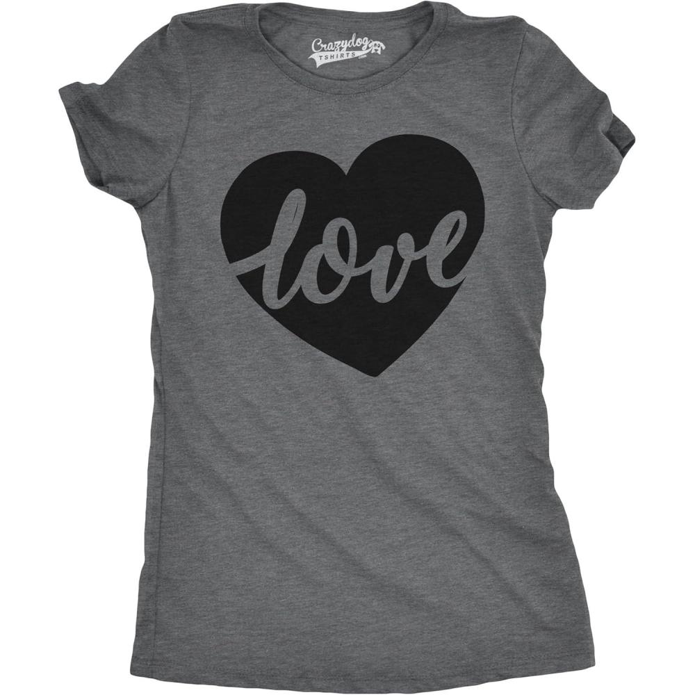 imageWomens Valentines Shirts Cute Heart T Shirts Funny Valentines Day Tees for LadiesDark Heather Grey  Love Heart