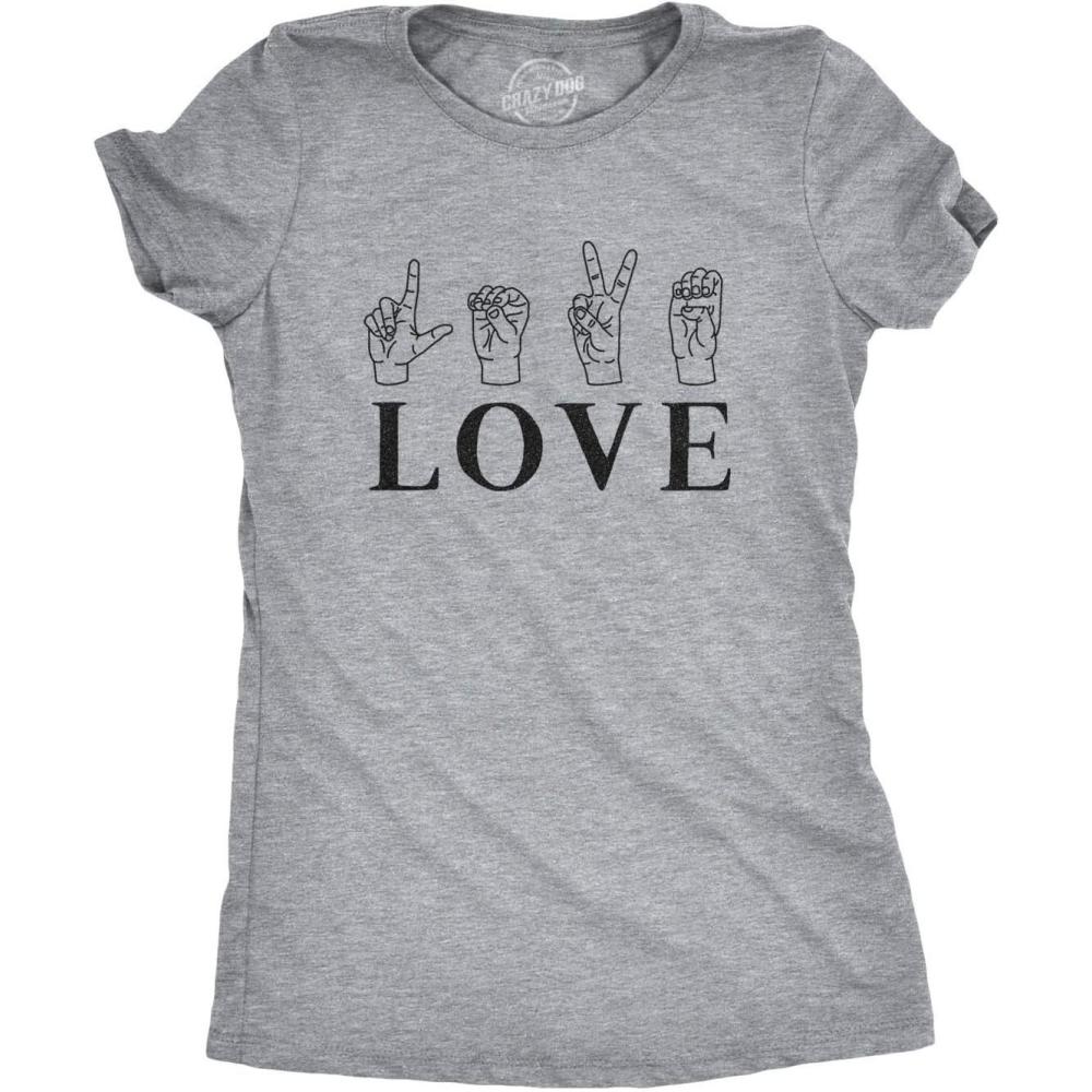 imageWomens Valentines Shirts Cute Heart T Shirts Funny Valentines Day Tees for LadiesLight Heather Grey Love Sign