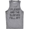 Crazy Dog Mens I Flexed and The Sleeves Fell Off Tank Top Funny Gym Workout Tee(Light Heather Grey)