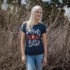 Womens Patriotic T Shirts Funny Fourth of July Tees for Women on Independence Day(Heather Navy – Red Wine Blue)