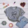 Womens Valentines Shirts Cute Heart T Shirts Funny Valentines Day Tees for Ladies(Dark Heather Grey – Love Cursive)