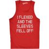 Crazy Dog Mens I Flexed and The Sleeves Fell Off Tank Top Funny Gym Workout Tee(Red)
