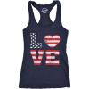 Womens Tank Love American Flag Tanktop Cute Patriotic Red White and Blue Shirt(Navy)