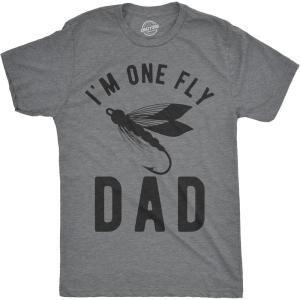 Crazy Dog Dad Fishing Shirts Funny Father’s Day Reel Cool Dad Papa Grandpa Tees(Dark Heather Grey – One Fly Dad)