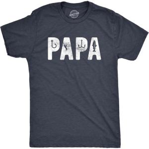 Crazy Dog Dad Fishing Shirts Funny Father’s Day Reel Cool Dad Papa Grandpa Tees(Heather Navy – Papa)