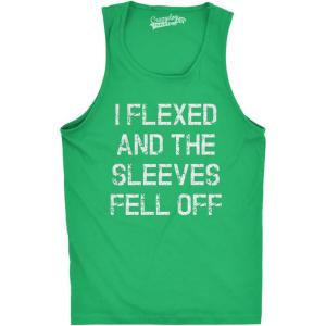 Crazy Dog Mens I Flexed and The Sleeves Fell Off Tank Top Funny Gym Workout Tee(Green)