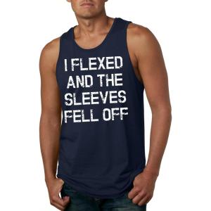 Crazy Dog Mens I Flexed and The Sleeves Fell Off Tank Top Funny Gym Workout Tee(Navy)