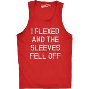 Crazy Dog Mens I Flexed and The Sleeves Fell Off Tank Top Funny Gym Workout Tee(Red)