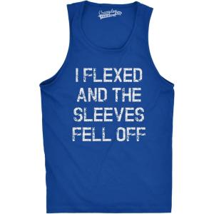 Crazy Dog Mens I Flexed and The Sleeves Fell Off Tank Top Funny Gym Workout Tee(Royal)