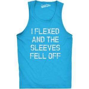 Crazy Dog Mens I Flexed and The Sleeves Fell Off Tank Top Funny Gym Workout Tee(Turquoise)