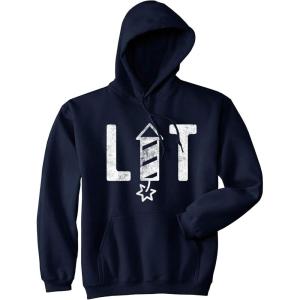 Crazy Dog T-Shirts Lit Fireworks Hoodie Funny 4th of July USA Independence Day Merica Sweatshirt(Navy)