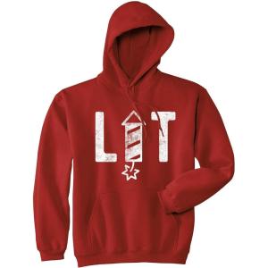 Crazy Dog T-Shirts Lit Fireworks Hoodie Funny 4th of July USA Independence Day Merica Sweatshirt(Red)
