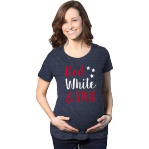 Crazy Dog T-Shirts Maternity Red White and Due Pregnancy T Shirt Cute Patriotic Baby Tee for Baby Bump(Heather Navy)