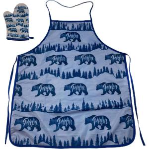 Crazy Dog T-Shirts Papa Bear Funny Fathers Day Cooking Forest Graphic Novelty Kitchen Accessories Funny Graphic Kitchenwear Dad Joke Cool Animal Novelty Cookware Papa Bear Oven Mitt + Apron