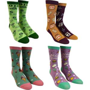 Crazy Dog T-Shirts Youth Funny Food Socks Delicious Eating Treat Novelty Snack Footwear for Kids(4-pack)