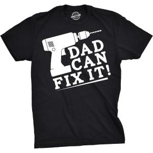 Funny Dad Shirts for Handyman Lawn and Garage Tees for Fathers Day Mechanic Shirts for Dads(Heather Black – Dad Can Fix)
