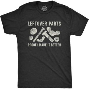 Funny Dad Shirts for Handyman Lawn and Garage Tees for Fathers Day Mechanic Shirts for Dads(Heather Black – Leftover Parts)