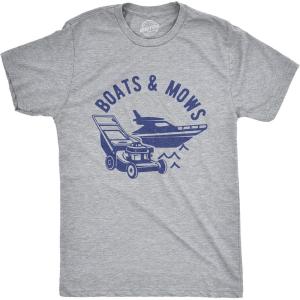 Funny Dad Shirts for Handyman Lawn and Garage Tees for Fathers Day Mechanic Shirts for Dads(Light Heather Grey – Boats and Mows)