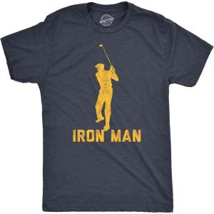 Funny Mens Golfing T Shirts Best Dad by Par and Other Graphic Golf Tees for Dads(Heather Navy – Iron Man)