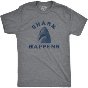 Funny Shark T Shirts for Men Jaws Shirts for Guys Funny Graphic Tees for Shark Week(Dark Heather Grey – Shark Happens)