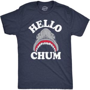 Funny Shark T Shirts for Men Jaws Shirts for Guys Funny Graphic Tees for Shark Week(Heather Navy – Hello Chum)