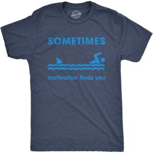 Funny Shark T Shirts for Men Jaws Shirts for Guys Funny Graphic Tees for Shark Week(Heather Navy – Motivation Shark)