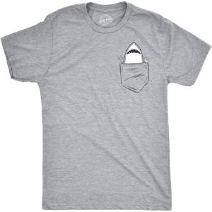 Funny Shark T Shirts for Men Jaws Shirts for Guys Funny Graphic Tees for Shark Week(Light Heather Grey – Pocket Shark)