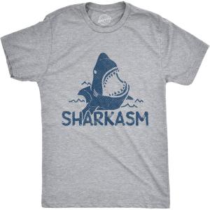 Funny Shark T Shirts for Men Jaws Shirts for Guys Funny Graphic Tees for Shark Week(Light Heather Grey – Sharkasm)