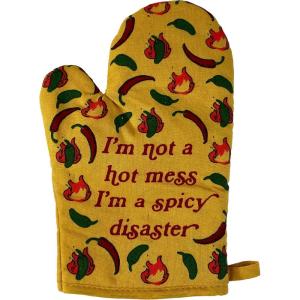 I’m Not A Hot Mess I’m A Spicy Disaster Oven Mitt Funny Chili Peppers Heat Graphic Novelty Kitchen Glove Funny Graphic Kitchenwear Cool Sarcastic Novelty Yellow Oven Mitt(Oven Mitt)