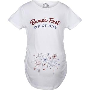 Maternity Bumps First 4th of July Pregnancy T Shirt Funny Patriotic Tee for Baby Bump(White)