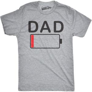 Mens Dad Battery Low Funny Sarcastic Graphic Tired Parenting Fathers Day T Shirt(Light Heather Grey)