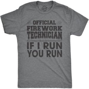 Mens Firework T Shirts Funny 4th of July Tees Firecracker Graphic Novelty Tees for Guys(Dark Heather Grey – Firework Technician)