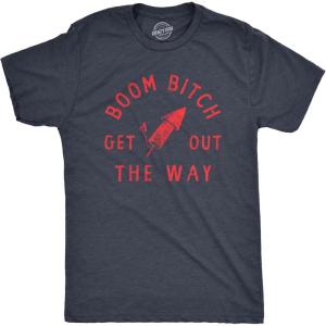 Mens Firework T Shirts Funny 4th of July Tees Firecracker Graphic Novelty Tees for Guys(Heather Navy – Boom B)