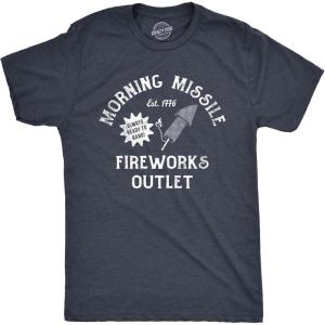 Mens Firework T Shirts Funny 4th of July Tees Firecracker Graphic Novelty Tees for Guys(Heather Navy – Morning Missle)