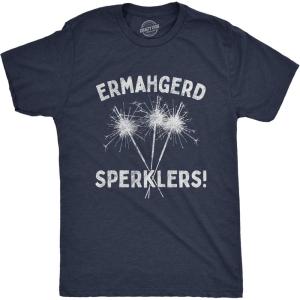 Mens Firework T Shirts Funny 4th of July Tees Firecracker Graphic Novelty Tees for Guys(Heather Navy – Sperklers)