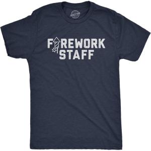 Mens Firework T Shirts Funny 4th of July Tees Firecracker Graphic Novelty Tees for Guys(Heather Navy – Staff)