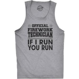 Mens Fitness Tank Official Firework Technician Tanktop Funny Fourth of July Tee for Guys(Light Heather Grey)