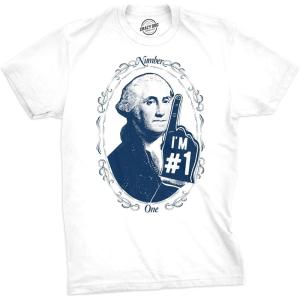 Mens George Washington Number 1 T Shirt Funny 4th of July Tee for Guys(White)