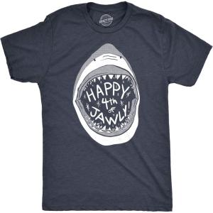Mens Happy 4th of Jawly T Shirt Funny 4th of July Shark Independence Day Graphic Tee(Heather Navy)