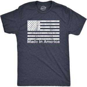 Mens Made in America T Shirt Funny Patriot Flag US Pride Party Graphic Tee(Heather Navy)