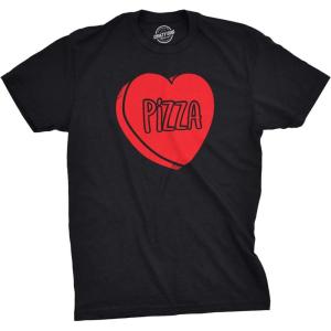 Mens Pizza Candy Heart Funny Pizza Lovers Valentines Day Relationship T Shirt(Black)