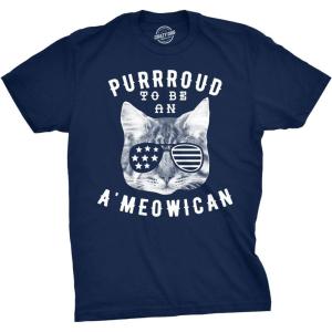 Mens Purroud to Be an Ameowican T Shirt Funny 4th of July Cat Tee for Guys(Navy)