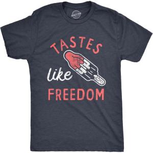 Mens Tastes Like Freedom T Shirt Funny Cool Fourth of July Party Popsicle Tee for Guys(Heather Navy)