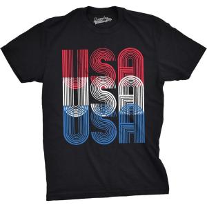 Mens USA USA USA Funny T Shirts Red White Blue Retro Designs Cool Graphic T Shirt(Black)