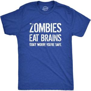 Mens Zombies Eat Brains so You’re Safe Funny T Shirt Sarcastic Humor Halloween(Heather Royal)