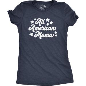 Womens All American Mama T Shirt Cute Patriotic Tee(Heather Navy)